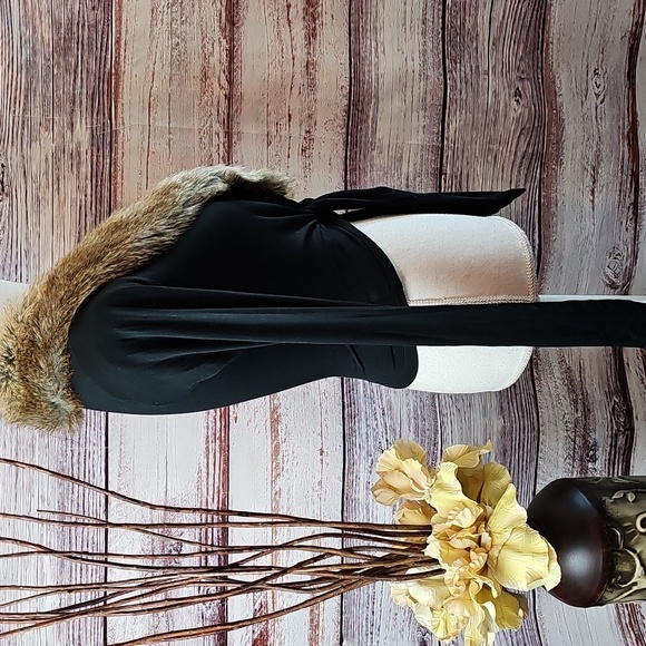 BAILEY 44 BLACK LONG SLEEVE FAUX FUR COLLAR TIE-FRONT CARDIGAN - Picture 4 of 11